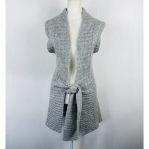 BKE Buckle Cardigan Sweater Women's Medium Gray Mohair Sleeveless Tie Front